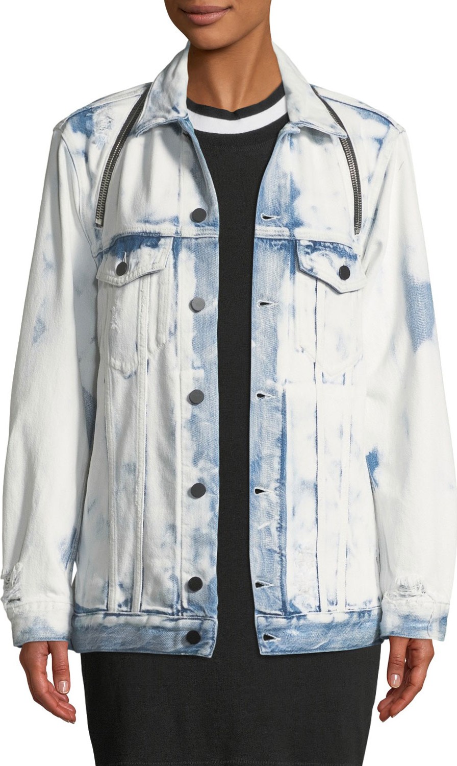 T By Alexander Wang Daze Zip Distressed Denim Trucker Jacket
