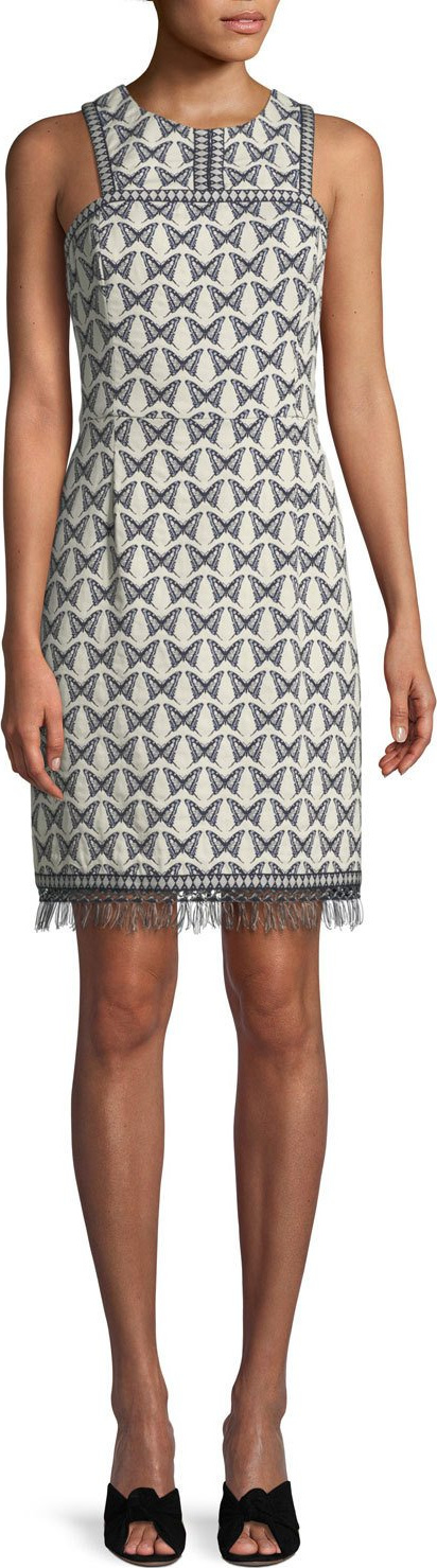 Trina Turk Pacific Butterfly Sleeveless Jacquard Fringe Dress