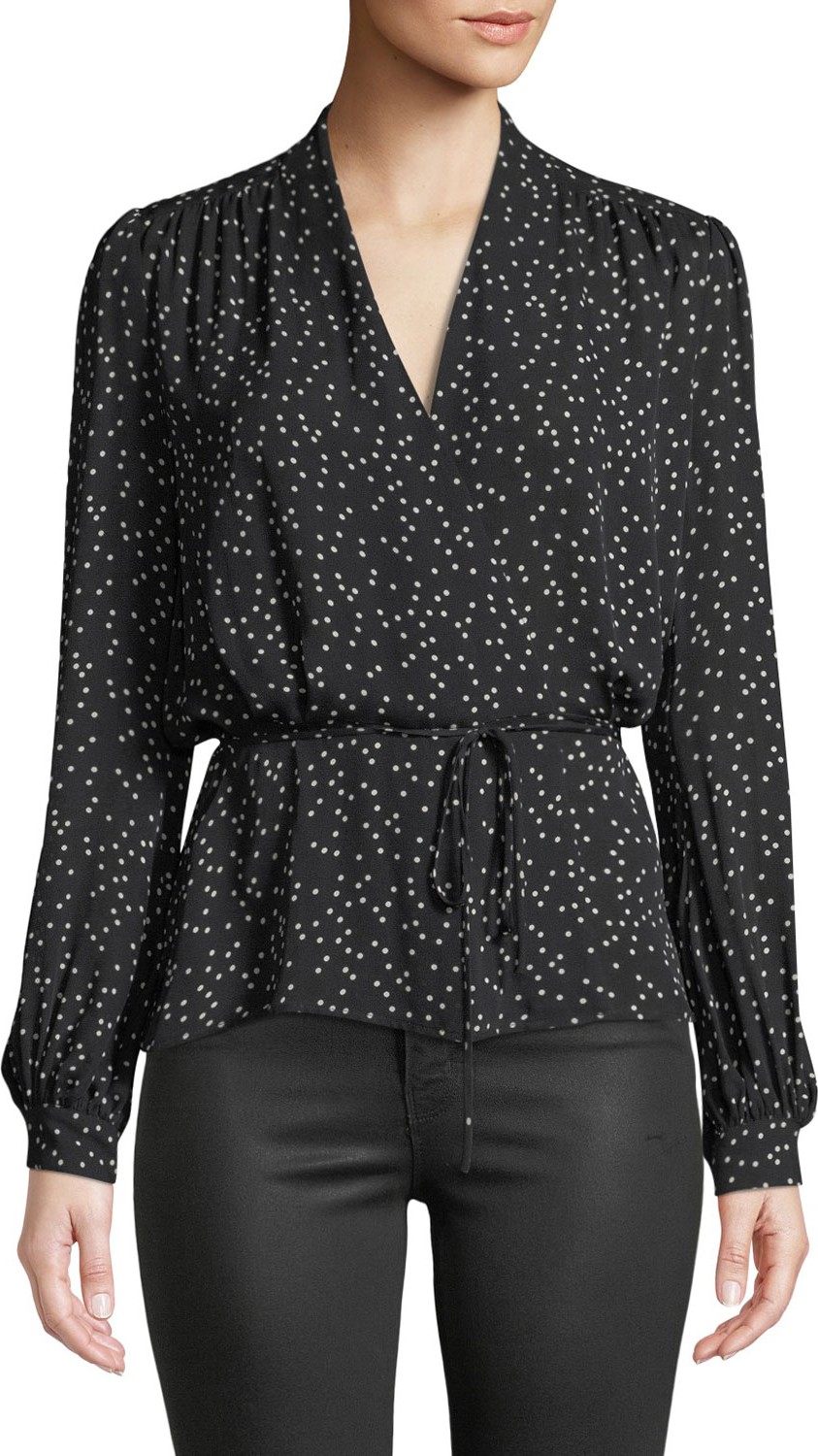 L'AGENCE Cara Dot-Print Silk Wrap Blouse