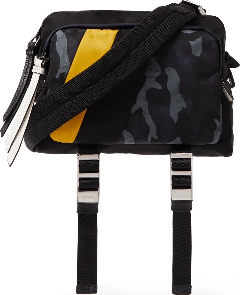 Prada Leather-Trimmed Camouflage-Print Nylon Messenger Bag