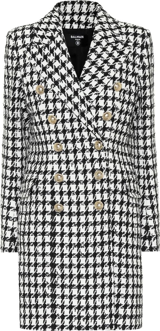 Balmain Houndstooth cotton-blend coat