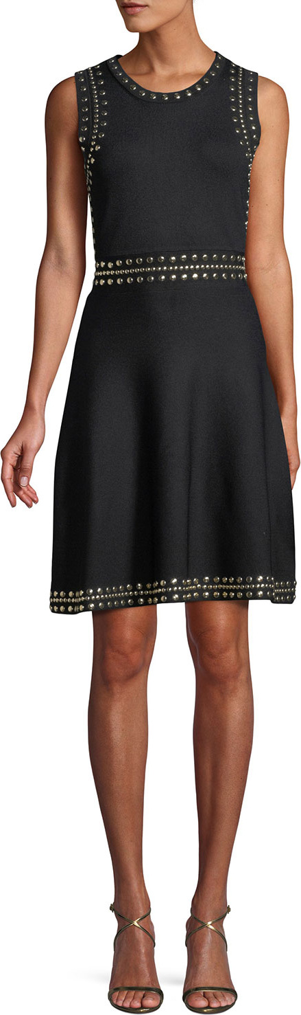 MICHAEL MICHAEL KORS Studded-Trim Sleeveless Fit-and-Flare Dress