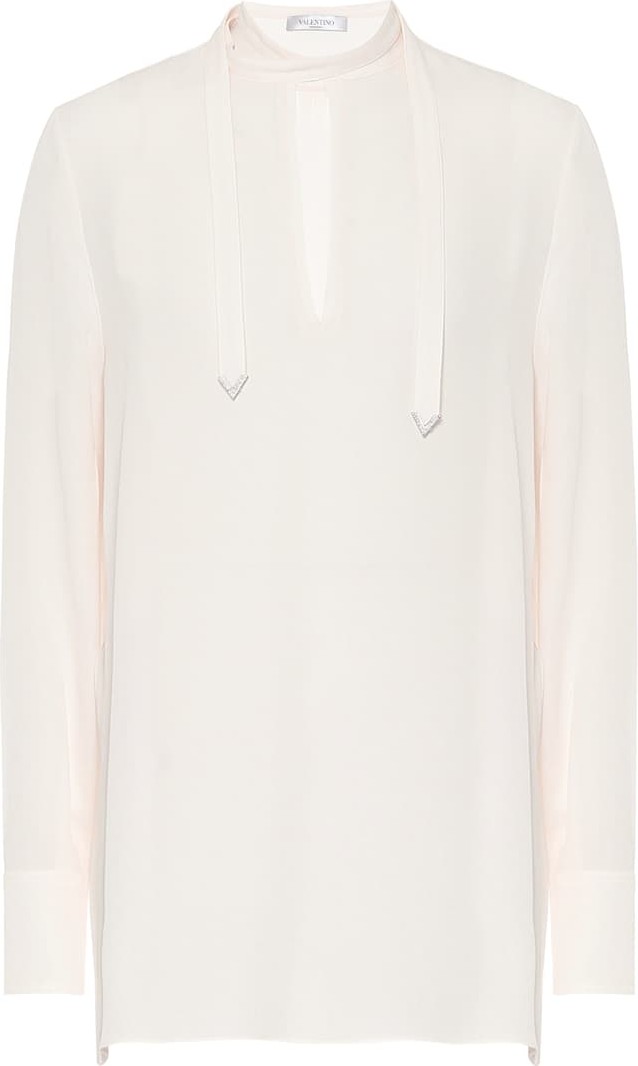 Valentino Embellished silk-crêpe blouse