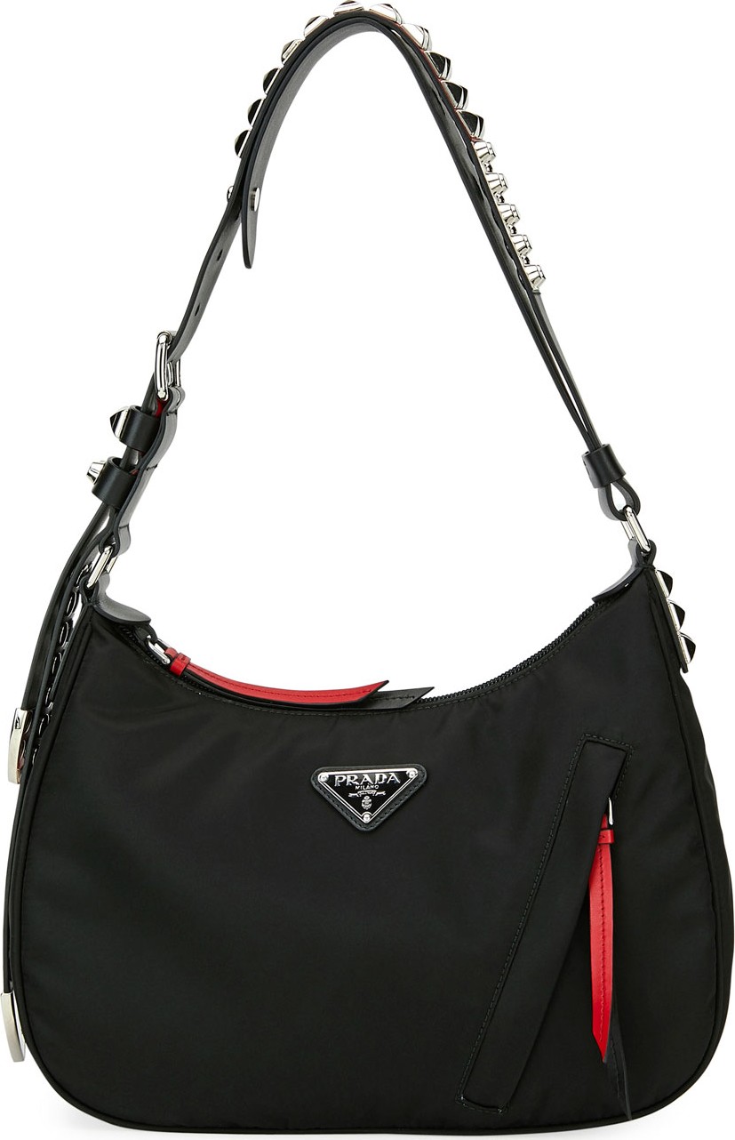 Prada Prada Black Nylon Shoulder Bag w/ Studding