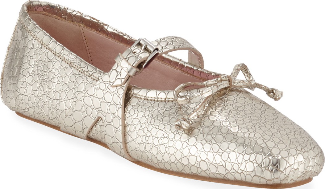 Giambattista Valli Metallic Leather Mary Jane Flats