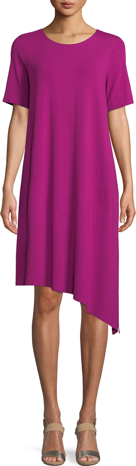Eileen Fisher Short-Sleeve Asymmetric Jersey Dress