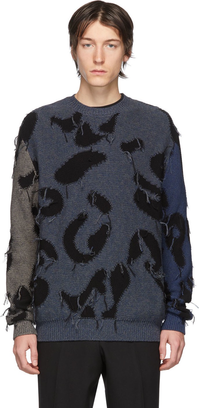 Stella McCartney Navy & Grey Intarsia Leopard Sweater