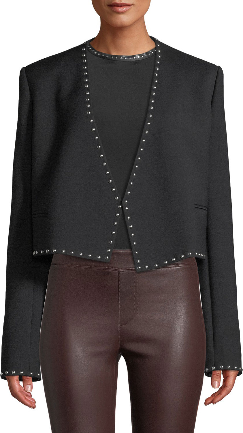 Helmut Lang Studded Cropped Open-Front Suit Jacket