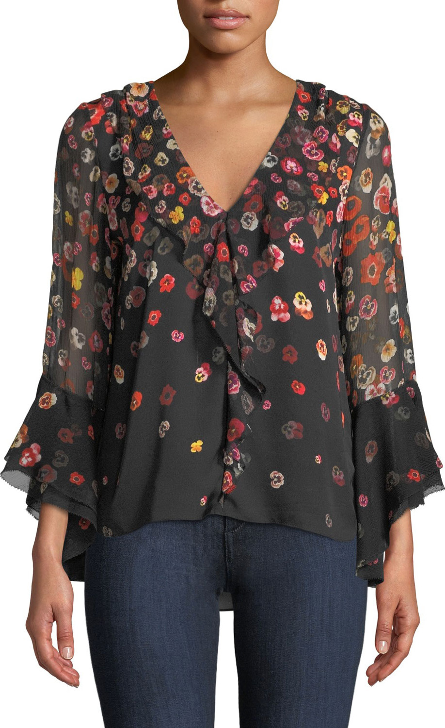Elie Tahari Jillianna Pansy Floral-Print Silk Blouse