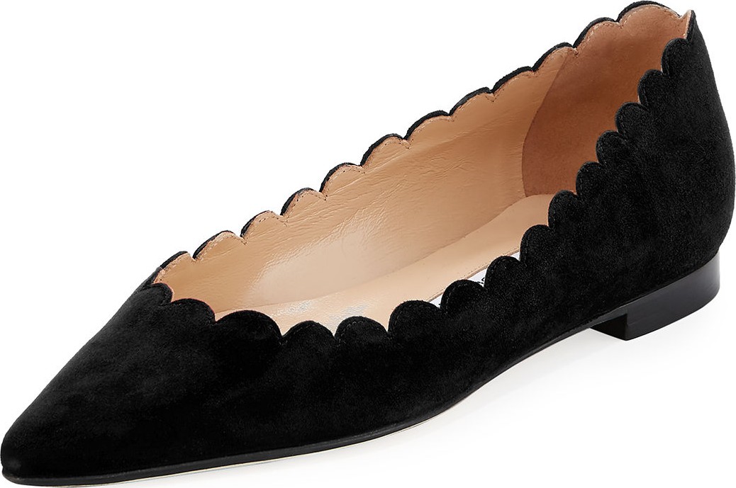 Manolo Blahnik Srila Scalloped Pointed-Toe Flats