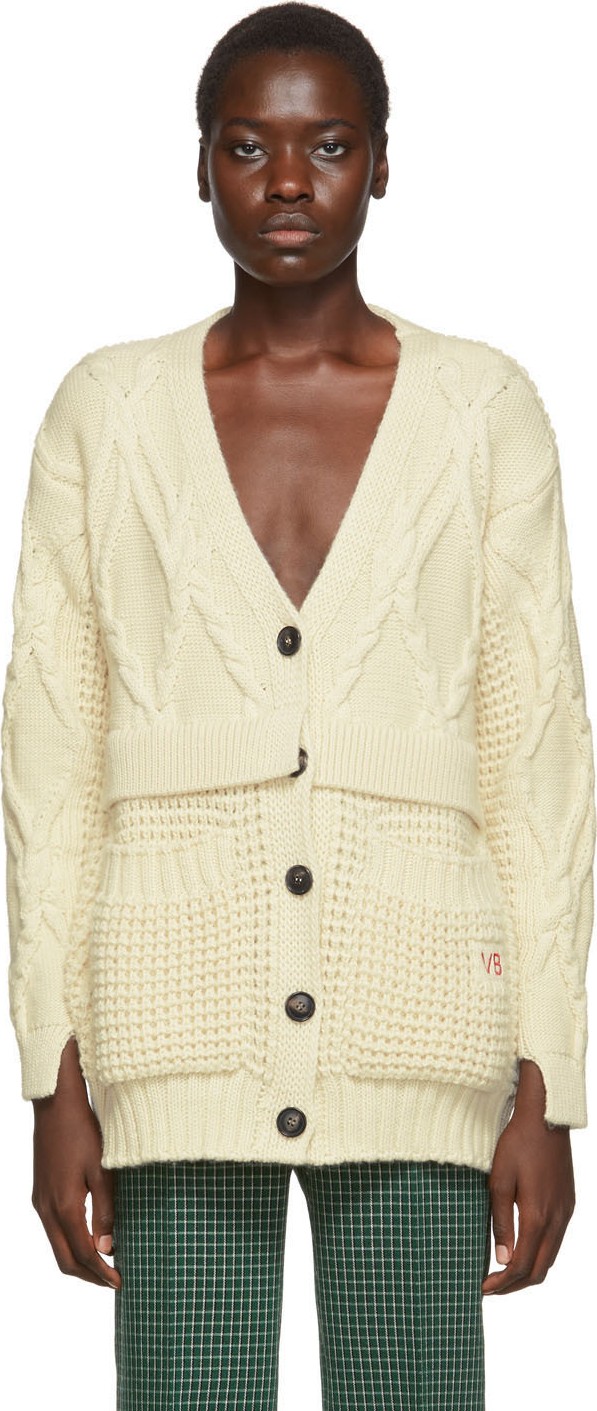 Victoria Beckham Off-White Chunky Cable Oversized Cardigan