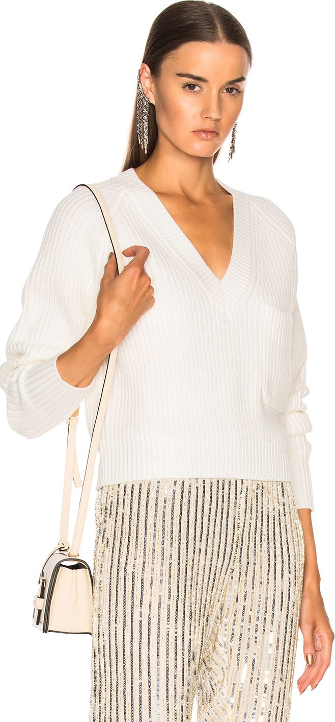 Chloe Chunky Rib Pocket V Neck Sweater