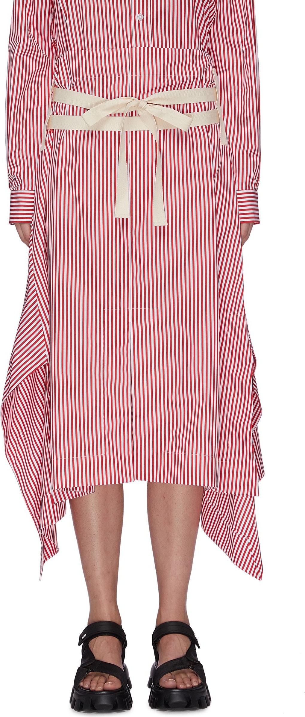 PLAN C Stripe Waist Tie A-Line Skirt