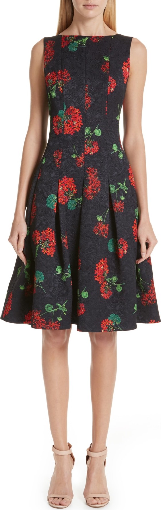 Oscar De La Renta Floral Jacquard A-Line Dress