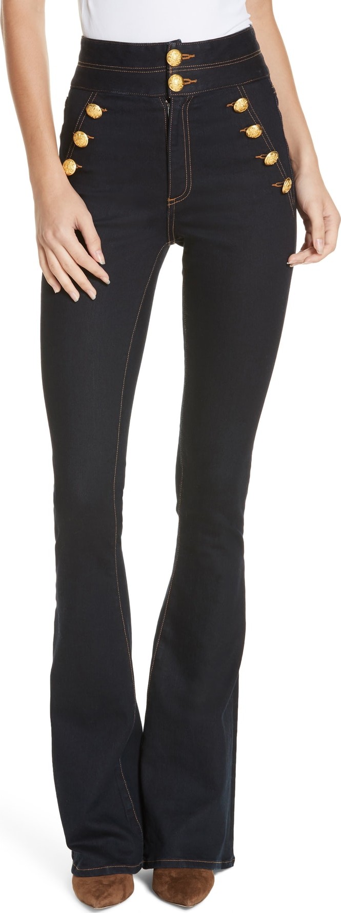 Veronica Beard Dalida Button Detail Skinny Flare Jeans
