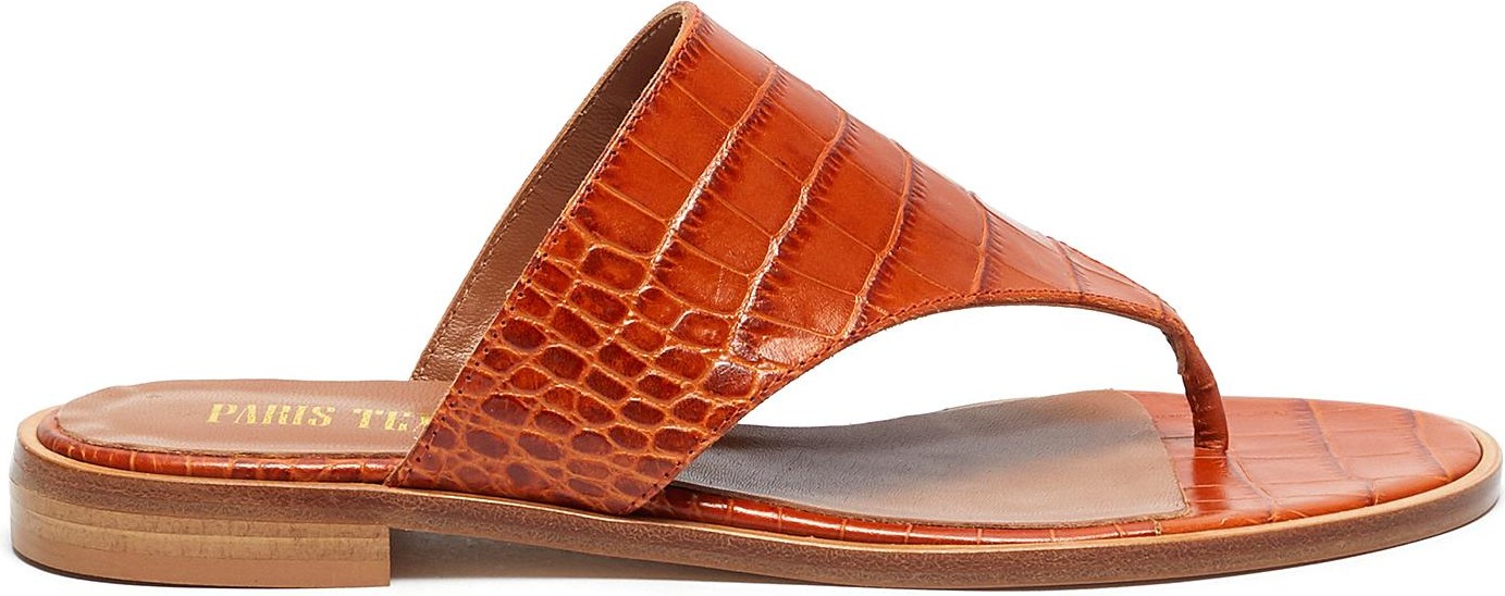Paris Texas Croc embossed flat thong sandals