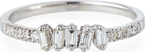 Suzanne Kalan Tilted Baguette Diamond Ring in 18K White Gold, Size 6.5