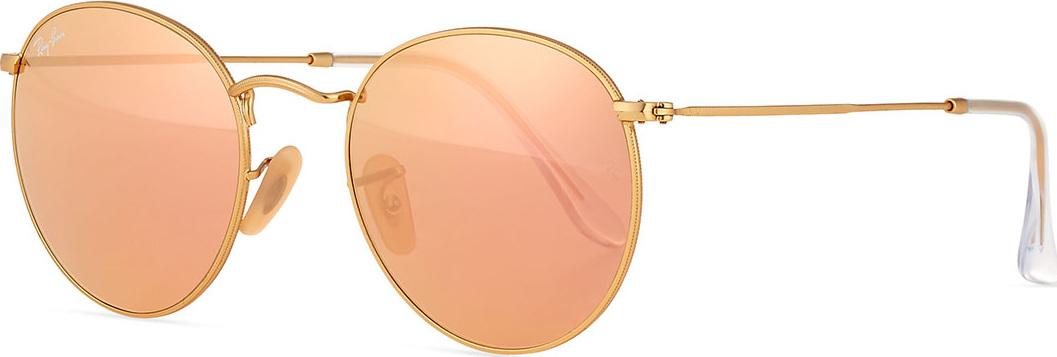 Ray Ban Mirrored Round Metal Sunglasses, Gold/Pink