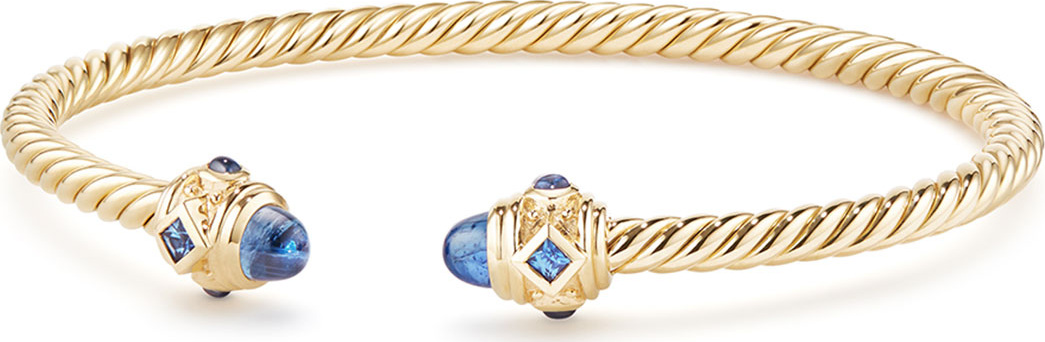 David Yurman 18k Gold Renaissance CableSpira Bangle Bracelet w/ Sapphires, Size M
