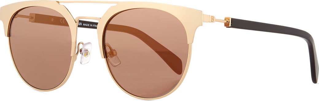 Balmain Round Semi-Rimless Mirrored Sunglasses