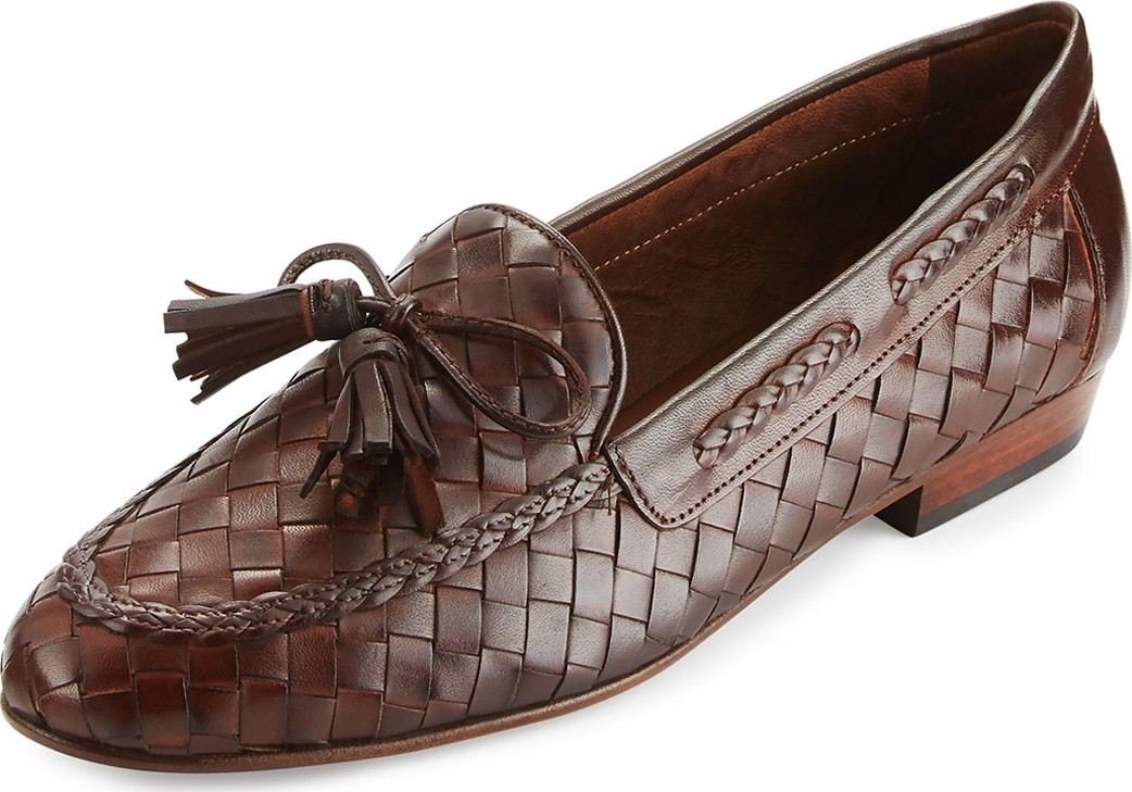 Sesto Meucci Nicole Woven Leather Loafer, Dark Tan