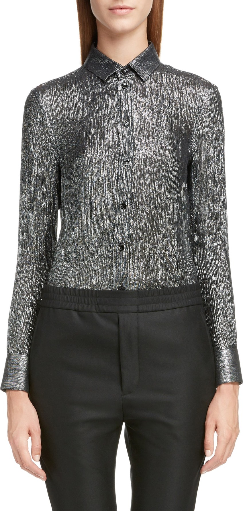 Saint Laurent Silk Blend Lamé Blouse