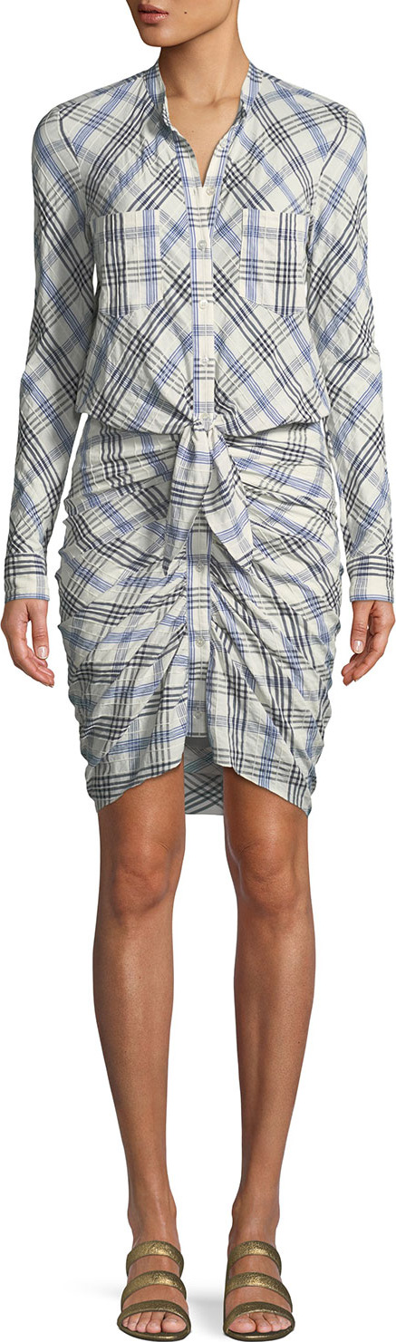 Veronica Beard Della Plaid Tie Front Dress