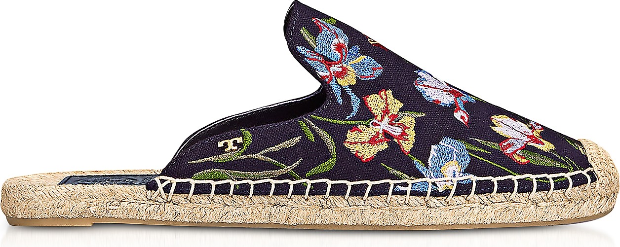Tory Burch Max Embroided Canvas Flat Mules