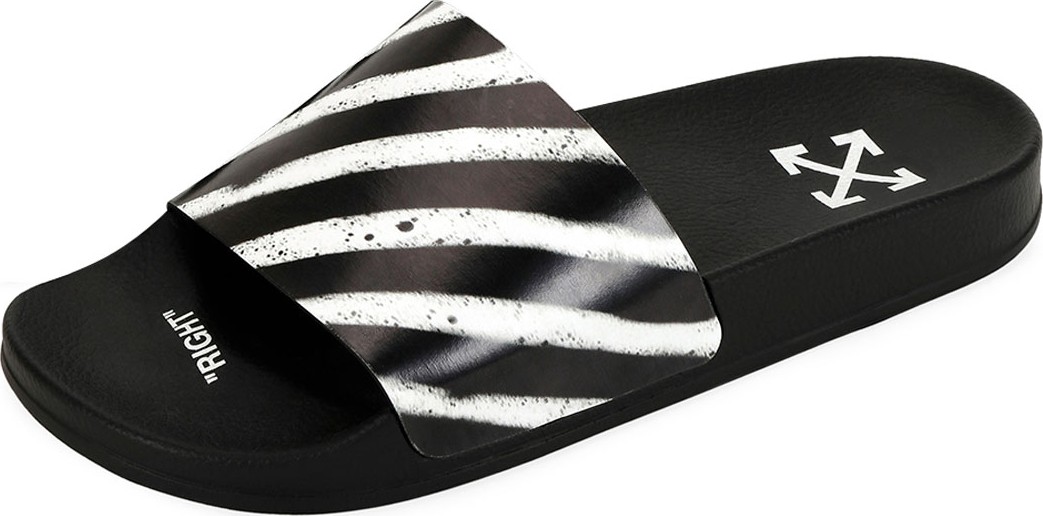 Off White Men's Spray-Stripe Pool Slide Sandals