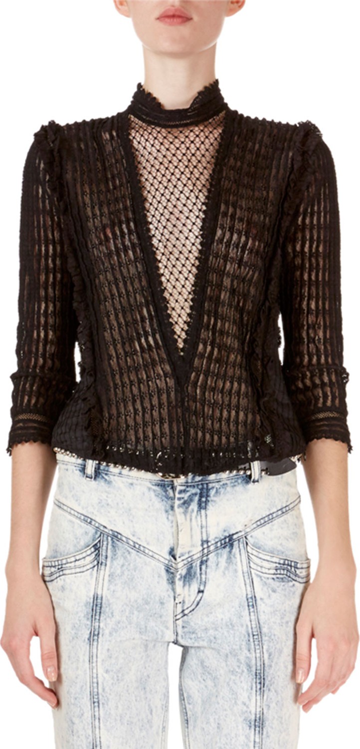 Isabel Marant Roscoe 3/4-Sleeve Sheer Lattice Lace Blouse