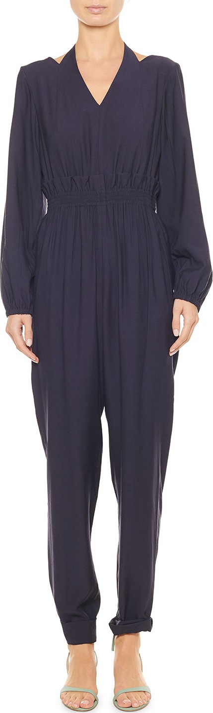 Tibi Viscose Twill Halter Jumpsuit