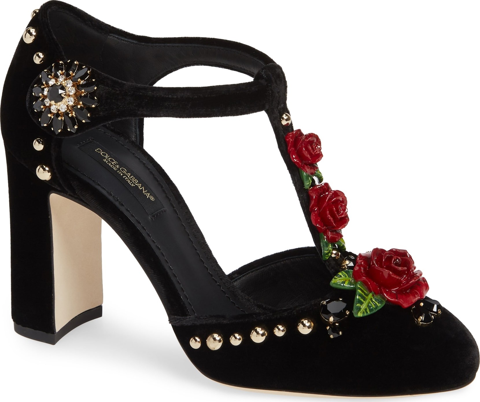 Dolce & Gabbana Embellished T-Strap Rose Pump