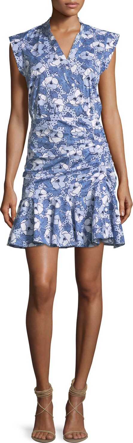 Veronica Beard Fountain Asymmetric Button-Front Ruched Dress