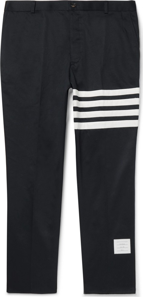 Thom Browne Navy Slim-Fit Cropped Striped Cotton-Twill Trousers