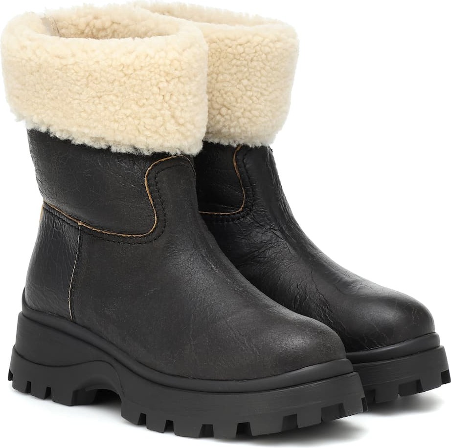 Miu Miu Shearling and leather ankle boots