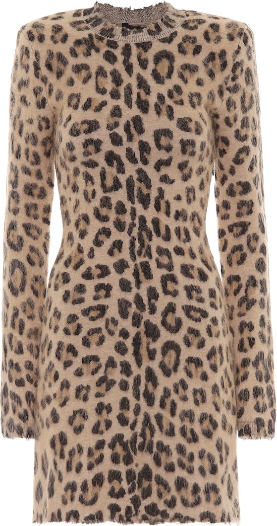 Unravel Leopard-print wool-blend minidress
