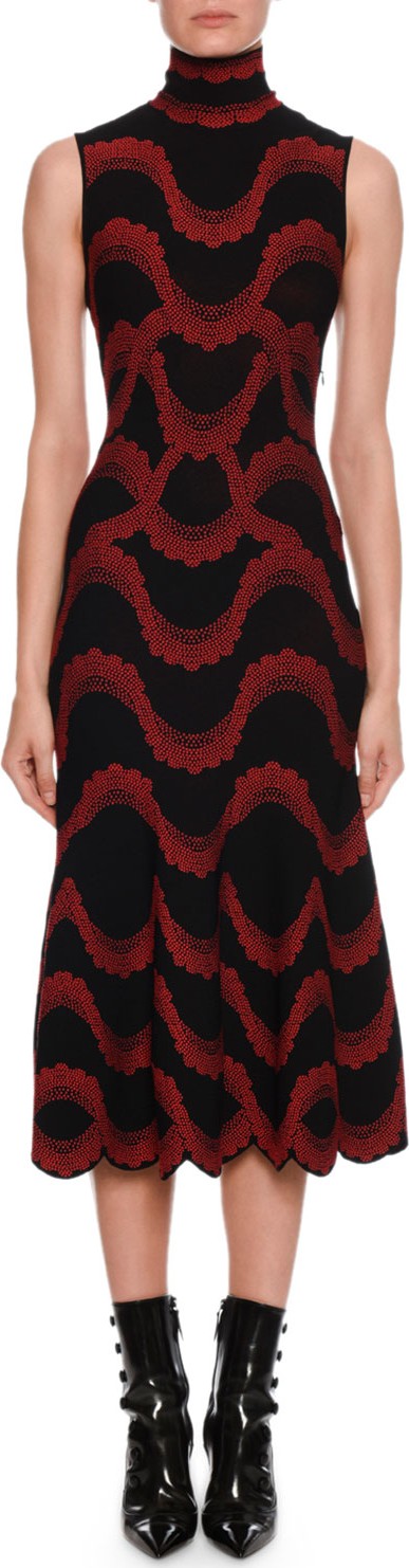 Alexander McQueen Turtleneck Sleeveless Victorian Beaded-Jacquard Body-con Midi Dress