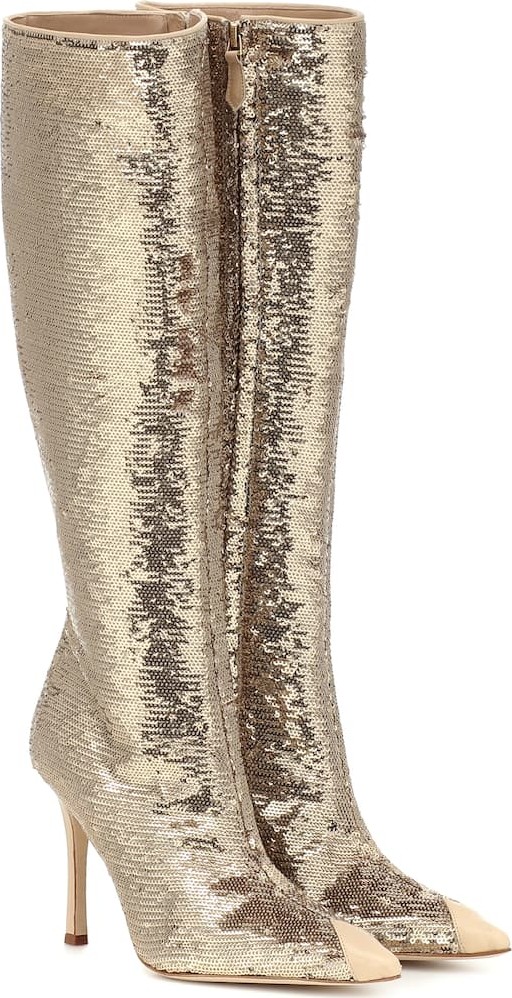Alessandra Rich Sequined leather-trimmed boots
