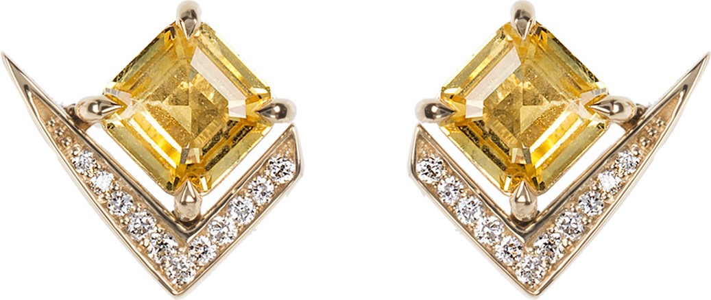 Nikos Koulis 18k Gold Fame Yellow Sapphire/Diamond Stud Earrings