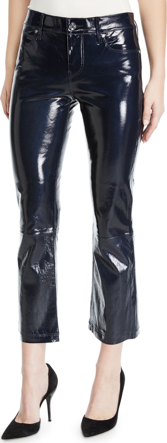 RtA Kiki Patent Leather Flare-Leg Cropped Pants