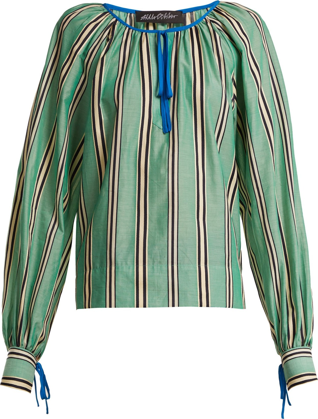 Anna October Stripe printed round neck cotton blouse