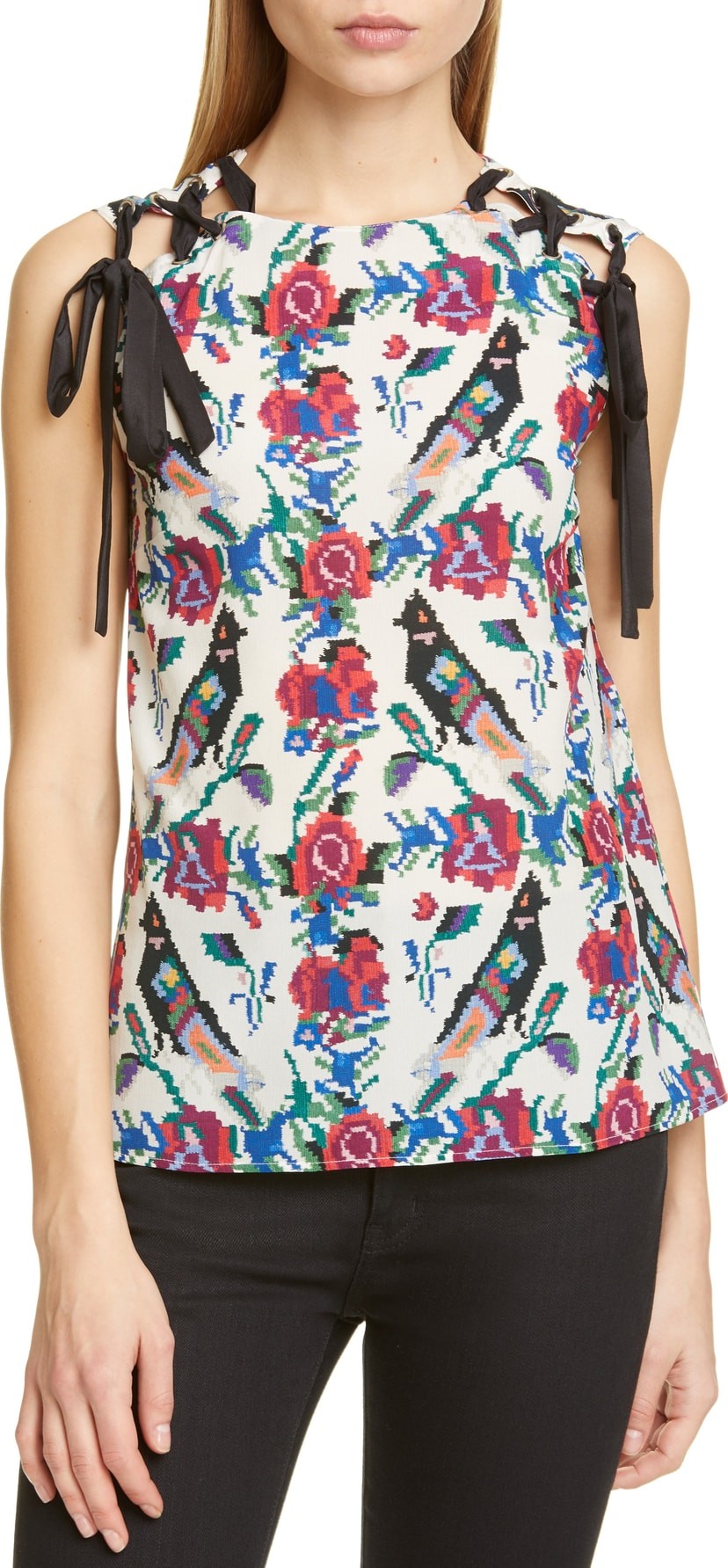 RED Valentino Tie Detail Silk Jacquard Top