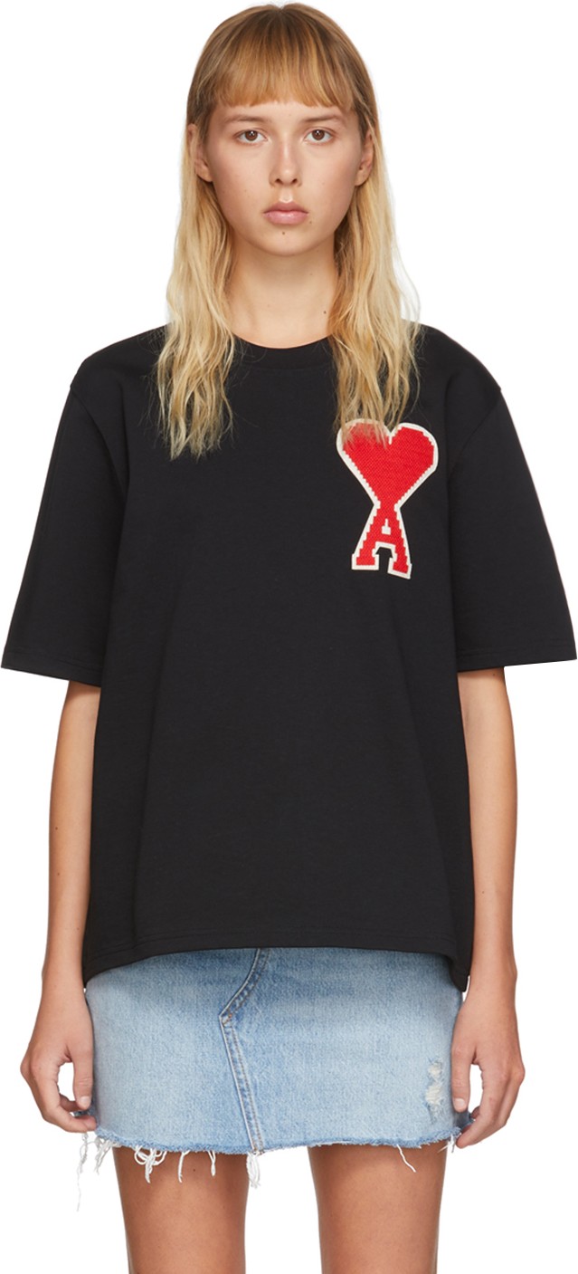 AMI Black Oversized Ami De Coeur T-Shirt