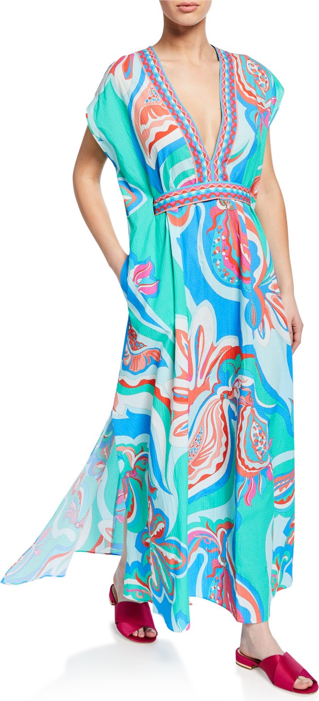 Emilio Pucci Printed Long Coverup Dress with Belt