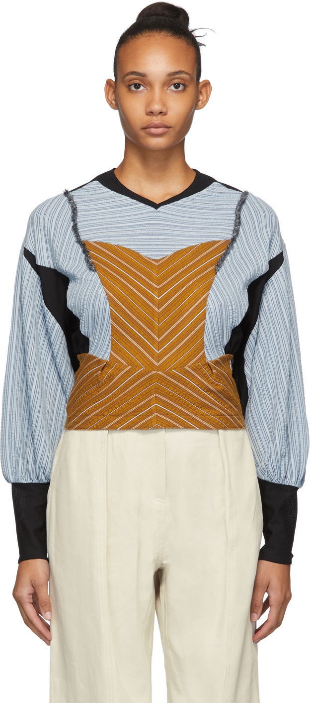 Kiko Kostadinov Blue & Tan Maya Blouse