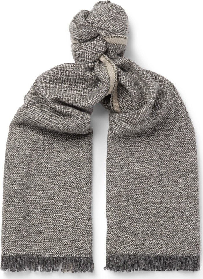 Brunello Cucinelli Fringed Houndstooth Cashmere Scarf