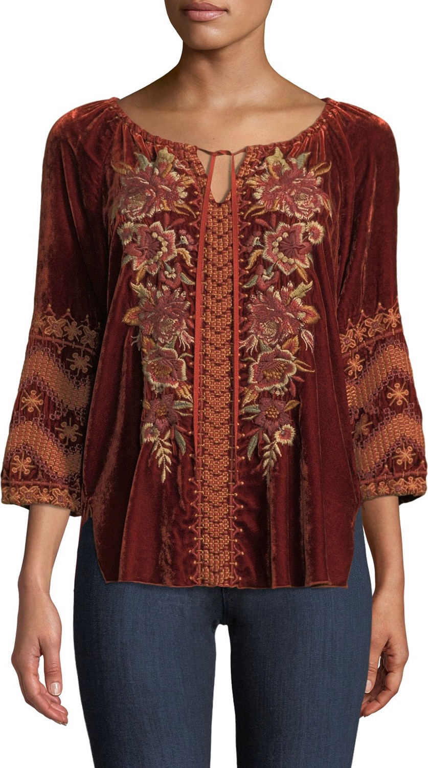 Johnny Was Elim Velvet Peasant Blouse