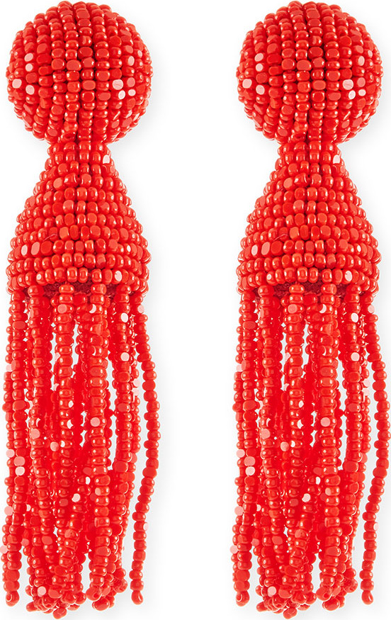 Oscar De La Renta Short Beaded Tassel Clip-On Earrings