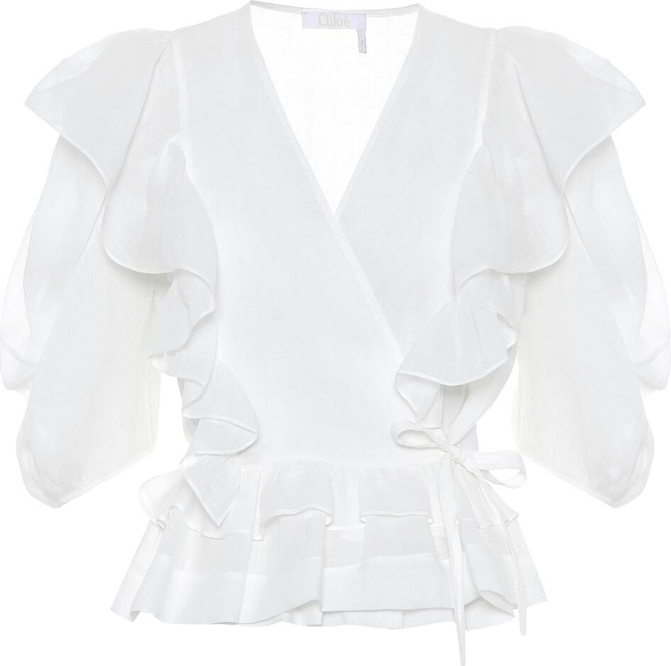 Chloe Ruffled ramie wrap blouse