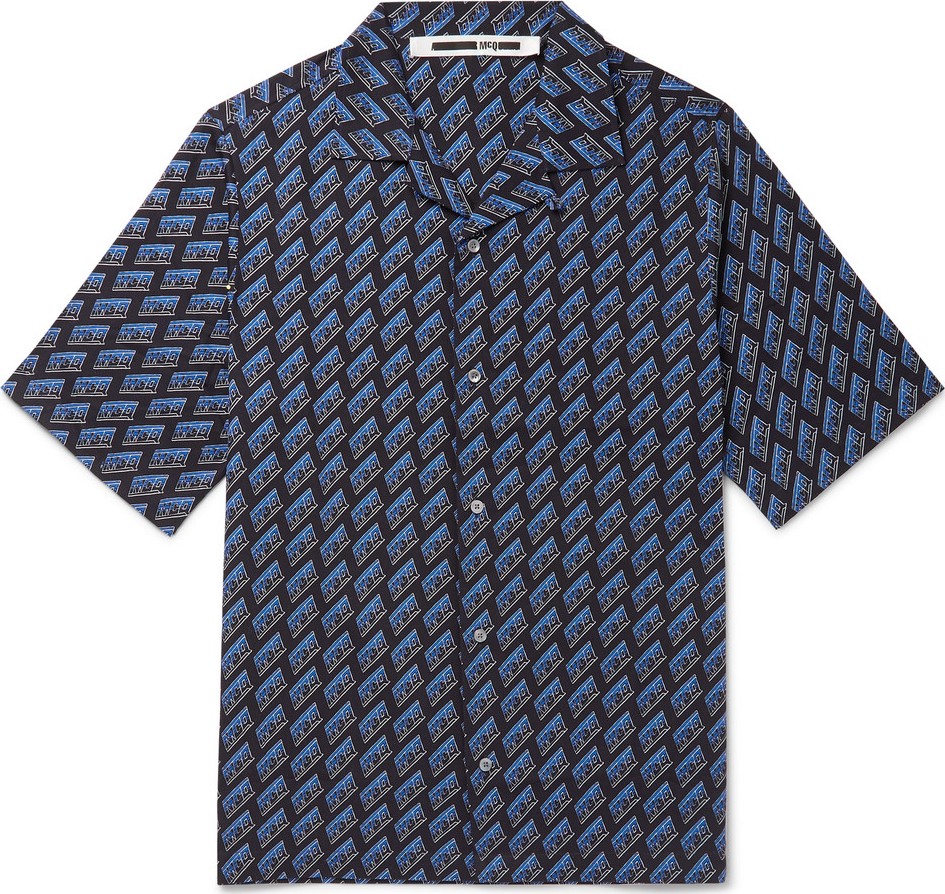 McQ - Alexander McQueen Camp-Collar Logo-Print Cotton-Poplin Shirt